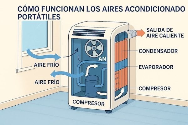 ¿Cómo funciona un aire acondicionado portátil?